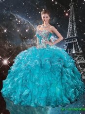 2016 Romantic Appliques Sweetheart Teal Quinceanera Gowns with Ruffles