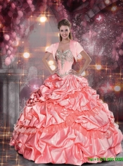 2016 Romantic Sweetheart Watermelon Quinceanera Dresses with Beading and Pick Ups