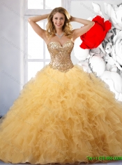 2016 Sturning Yellow Sweetheart Quinceanera Dresses with Appliques and Ruffle