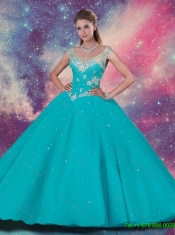 2016 Top Sller Scoop Quinceanera Dresses with Beading and Appliques in Turquoise