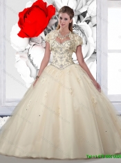 Beautiful Sweetheart Beaded Champagne Quinceanera Dresses with Appliques for 2016