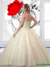 Beautiful Sweetheart Beaded Champagne Quinceanera Dresses with Appliques for 2016