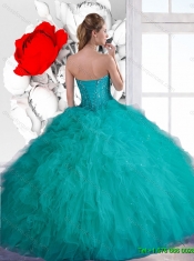 Beautiful Sweetheart Quinceanera Dresses with Beading and Ruffles in Teal for 2016