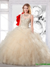 Champagne 2016 New Arrival Luxurious Quinceanera Dresses with Beading and Ruffles