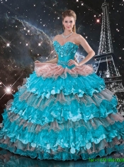 Delicate Ruffled Layers Sweetheart Quinceanera Dresses with Appliques 2016