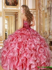 New Style 2016 Sweetheart Beaded and Ruffles Quinceanera Dresses in Coral Red