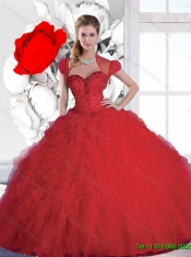 New Style Sweetheart Red Sweet 16 Dresses with Beading and Ruffles for 2016
