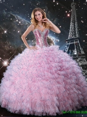 Simple Sweetheart Pink Sweet 15 Dresses with Beading and Ruffles 2016