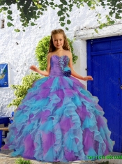 2016 Fall Cheap Beading and Ruffles Purple and Blue Little Girl Pageant Dress with Hand Made Flower