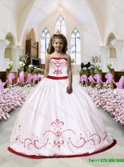 2016 Fall Luxurious Embroidery Satin Little Girl Pageant Dress in White