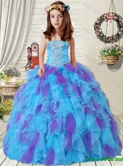 2016 Fall New Style Appliques Little Girl Pageant Dress with Ruffles in Purple and Blue