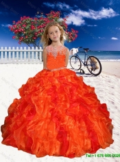 2016 Spring Perfect Appliques Little Girl Pageant Dress in Orange Red with Beaded Decorate