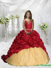 2016 Spring Perfect Spaghetti Straps Pick Ups Little Girl Pageant Dress with Sweep Train