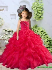 2016 Winter New Style Straps Beading and Ruching Little Girl Pageant Dress in Coral Red