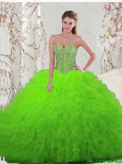 2015 Luxurious Beaded Sweetheart Detachable Sweet 16 Dresses with Floor Length