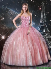 2016 Affordable Ball Gown Sweetheart Beaded Quinceanera Dresses in Pink
