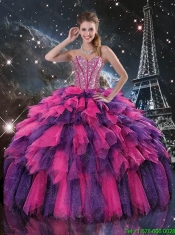 2016 Luxurious Beaded and Sweetheart Quinceanera Dresses in Multi Color