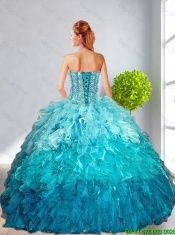 2016 Modest Multi Color Quinceanera Gown with Ruffles and Beading