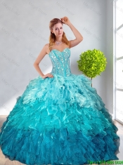 2016 Modest Multi Color Quinceanera Gown with Ruffles and Beading