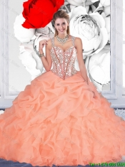 2016 Perfect Straps Orange Detachable Quinceanera Dresses with Beading
