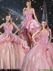 Beautiful Ball Gown Beaded Tulle Detachable Sweet 16 Dresses with Belt