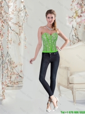 Beautiful Floor Length Beaded Detachable Quinceanera Gowns in Spring Green