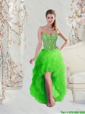 Beautiful Floor Length Beaded Detachable Quinceanera Gowns in Spring Green