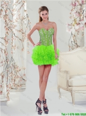Beautiful Floor Length Beaded Detachable Quinceanera Gowns in Spring Green