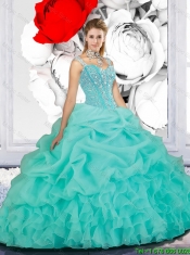 Cheap Beaded Ball Gown Straps Sweet 16 Dresses in Turquoise