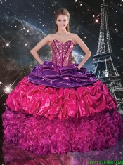 Cheap Beaded Multi Color Quinceanera Dresses with Pick Ups and Ruffles