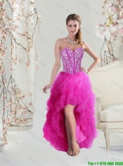 Cheap Detachable Sweetheart Ball Gown Beaded and Ruffles Quinceanera Dresses in Fuchsia
