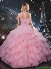 Comfortable Beaded Ball Gown Pink Sweet 16 Dresses with Floor Length for Winter