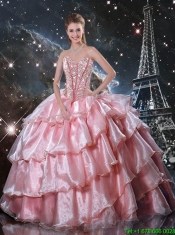 Comfortable Sweetheart Beaded Quinceanera Gowns in Baby Pink