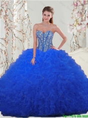 Detachable Beaded and Ruffles Sweetheart Wonderful Sweet 16 Dresses in Royal Blue