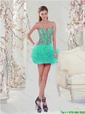 Sweetheart Beaded and Ruffles Detachable Quinceanera Dresses in Turquoise