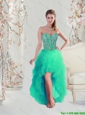 Sweetheart Beaded and Ruffles Detachable Quinceanera Dresses in Turquoise