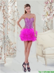 Detachable Sweetheart Fuchsia Beautiful Quinceanera Dresses with Beading and Ruffles
