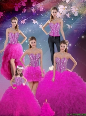 Detachable Sweetheart Fuchsia Beautiful Quinceanera Dresses with Beading and Ruffles