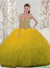 Detachable Sweetheart Yellow Modest Quinceanera Dresses with Beading and Ruffles