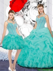 Elegant Straps Ball Gown Detachable Quinceanera Dresses in Turquoise for Winter