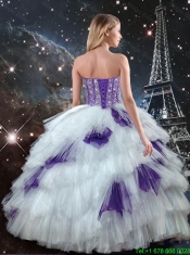 Exquisite Sweetheart Beaded Quinceanera Dresses in White and Purple for 2016 Spring
