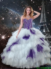 Exquisite Sweetheart Beaded Quinceanera Dresses in White and Purple for 2016 Spring