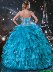 Fashionable Ball Gown Beaded Detachable Quinceanera Gowns in Blue