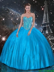 Fashionable Ball Gown Beaded Detachable Quinceanera Gowns in Blue