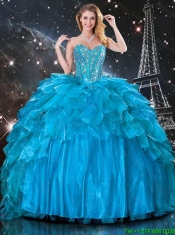 Fashionable Ball Gown Beaded Detachable Quinceanera Gowns in Blue