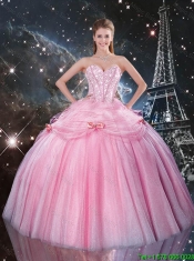 Fashionable Rose Pink Sweet 16 Dresses with Beading and Bowknot