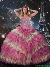 Perfect Beaded Multi Color Quinceanera Dresses with Ruffled Layers