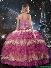 Perfect Beaded Multi Color Quinceanera Dresses with Ruffled Layers