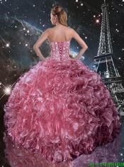 Pretty Ball Gown Coral Red Sweet 16 Dresses with Ruffles and Beading