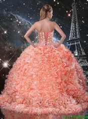 Pretty  Beaded and Ruffles 2016 Quinceanera Dresses with Brush Train